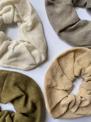 Raw Silk Naturally Dyed Hair Scrunchies: Olive Green