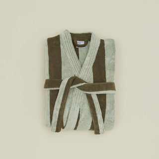 Simple Striped Terry Bathrobe- Olive/Sage: Large