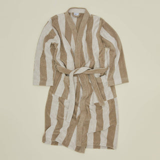 Simple Striped Terry Bathrobe- Ivory/Flax: Small