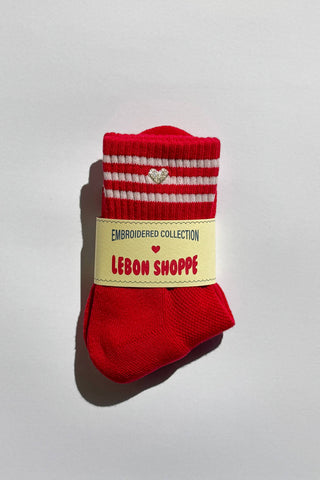 Embroidered Girlfriend socks: Scarlet + Heart