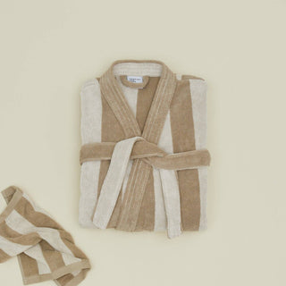 Striped Terry Bathrobe- Ivory/Flax: Large
