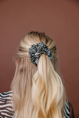 KAXI Zebra Midi Scrunchie — Satin Animal Print: MIDI