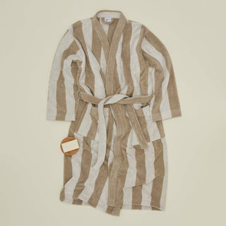 Striped Terry Bathrobe- Ivory/Flax: Large