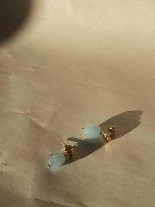 Inward earrings- Aquamarine: Sterling Silver