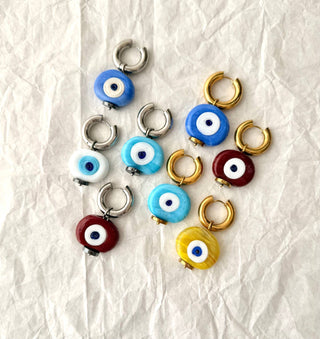 Single XL eye hoop earring: White / Silver