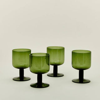 SIMPLE SEEDED GLASSWARE - STEMMED - SET OF 4, OLIVE