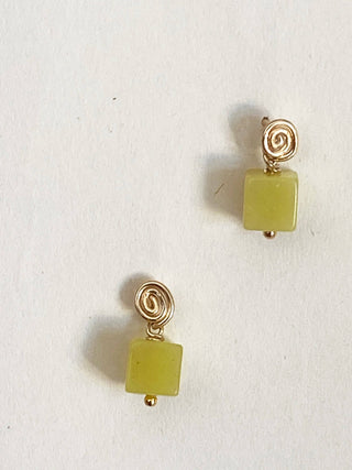 Inward Earrings- Olive Jade: Sterling Silver