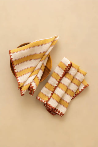 Linen Heritage Stripe Napkin Set: Heritage Peach / Set of 2 - 10"x10"/ 25cm x 25 cm