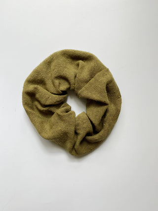 Raw Silk Naturally Dyed Hair Scrunchies: Olive Green