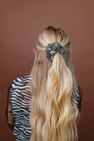 KAXI Zebra Midi Scrunchie — Satin Animal Print: MIDI