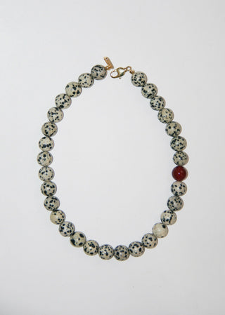 Poppy Dalmatian Jasper and Carnelian Beaded Necklace: 16"