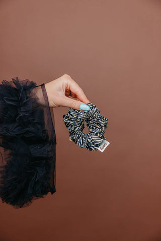 KAXI Zebra Midi Scrunchie — Satin Animal Print: MIDI