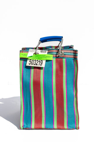 RECYCLED PLASTIC STRIPE BAG - Rectangle D30: Red x Blue