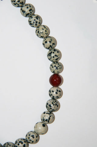 Poppy Dalmatian Jasper and Carnelian Beaded Necklace: 16"