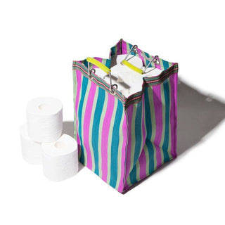 RECYCLED PLASTIC STRIPE BAG - Rectangle D30: Red x Blue