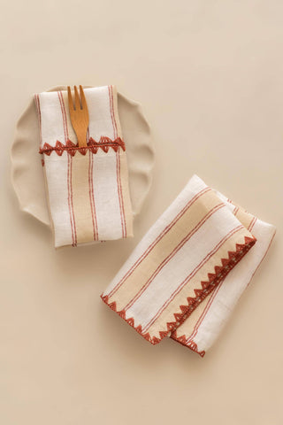 Linen Heritage Stripe Napkin Set: Heritage Peach / Set of 2 - 10"x10"/ 25cm x 25 cm