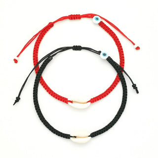Monochrome Braided Cowrie Shell Anklet: Red