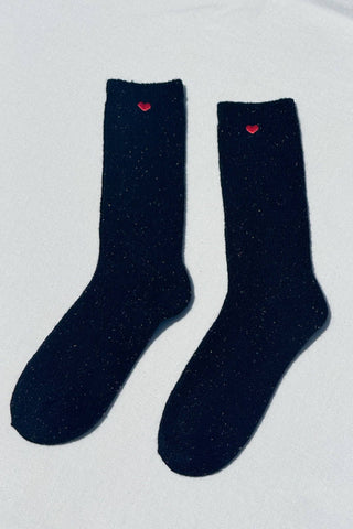 Embroidered Snow Socks: BLACK + HEART