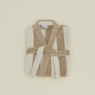 Simple Striped Terry Bathrobe- Ivory/Flax: Small