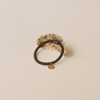 Curved Oval Resin Ponytail Hair Tie | Beige Marble