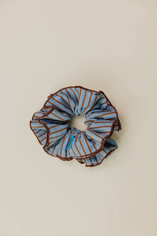 STRIPED CORSET SCRUNCHIE: BLUE AND BROWN