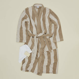 Striped Terry Bathrobe- Ivory/Flax: Large