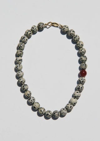 Poppy Dalmatian Jasper and Carnelian Beaded Necklace: 16"